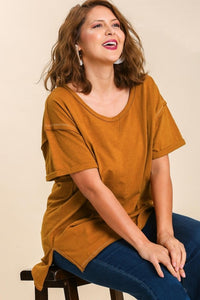 Umgee Oversized Cotton Tunic with Twisted Binding in Camel Top Umgee   