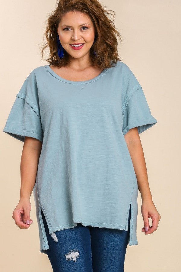 Umgee Oversized Cotton Tunic with Twisted Binding in Dusty Blue  Umgee   