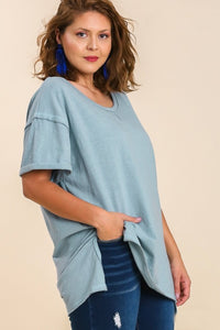 Umgee Oversized Cotton Tunic with Twisted Binding in Dusty Blue  Umgee   