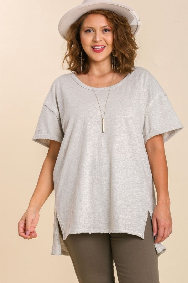 Umgee Oversized Cotton Tunic with Twisted Binding in Heather Grey Top Umgee   