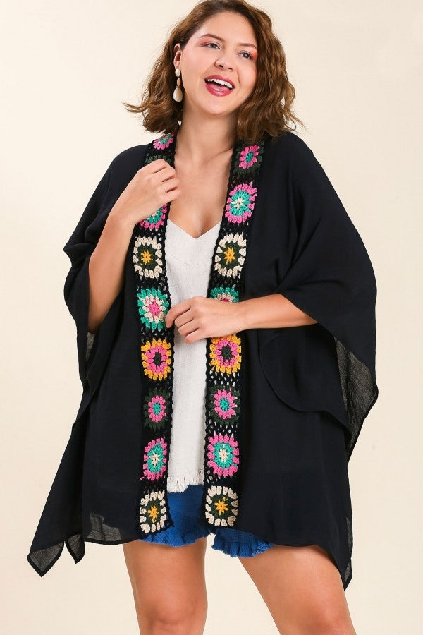 Umgee Black Kimono with Colorful Crochet Details Kimono Umgee   