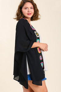 Umgee Black Kimono with Colorful Crochet Details Kimono Umgee   