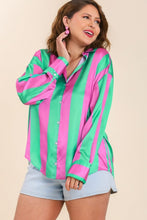 Load image into Gallery viewer, Umgee Satin Striped Top in Pink and Green Top Umgee   
