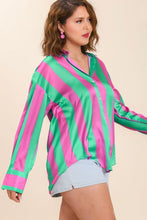 Load image into Gallery viewer, Umgee Satin Striped Top in Pink and Green Top Umgee   
