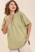 Load image into Gallery viewer, Umgee Light Weight French Terry and Waffle Knit Contrast Tunic Dress in Matcha Top Umgee   
