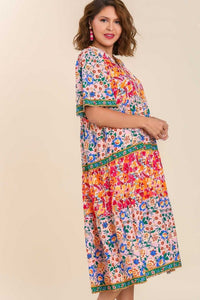 Umgee Mixed Floral Print Round Neck Maxi Dress in Pink Mix Dress Umgee   