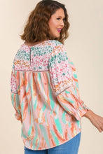 Load image into Gallery viewer, Umgee Mixed Print Top with 3/4 Sleeves and Lace Trim in Light Mauve Mix Top Umgee   
