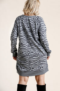Umgee Heather Gray Mix Zebra Print Dress FINAL SALE Dresses Umgee   