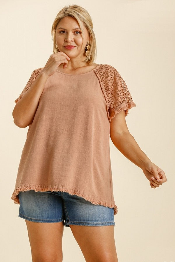 Umgee Clay Top with Crochet Sleeves Top Umgee   