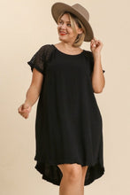 Load image into Gallery viewer, Umgee High Low Linen Blend Dress with Crochet Details in Black Dresses Umgee   
