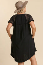 Load image into Gallery viewer, Umgee High Low Linen Blend Dress with Crochet Details in Black Dresses Umgee   
