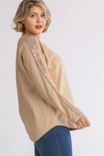 Load image into Gallery viewer, Umgee French Terry Top with Sequin Details in Sand  Umgee   
