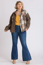 Load image into Gallery viewer, Umgee Half Plaid Shacket in Cocoa Shirts &amp; Tops Umgee   
