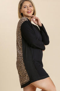 Umgee Black French Terry Dress with Animal Print Back  Umgee   