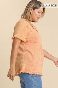 Umgee Mineral Washed Gauze Top in Salmon Shirts & Tops Umgee   