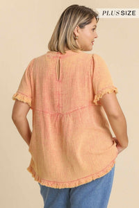 Umgee Mineral Washed Gauze Top in Salmon Shirts & Tops Umgee   