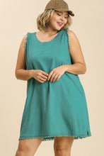 Load image into Gallery viewer, Umgee Sleeveless Linen Blend Dress with Frayed Details in Jade FINAL SALE Dresses Umgee   
