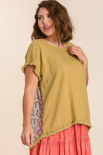 Load image into Gallery viewer, Umgee Linen Blend Top with Mixed Print Back Details in Honey Top Umgee   
