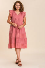 Load image into Gallery viewer, Umgee Eyelet Split Neck Tiered Maxi Dress in Mauve Dress Umgee   
