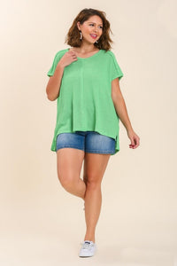Umgee Waffle Knit Boatneck Batwing Top in Mint Green Top Umgee   