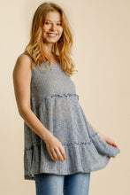 Load image into Gallery viewer, Umgee Sheer Top with Ruffle and Lace Trim in Light Denim Color Top Umgee   
