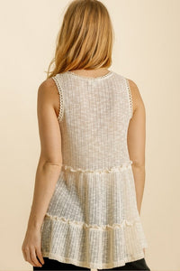 Umgee Sheer Top with Ruffle and Lace Trim in Natural Top Umgee   