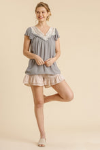 Load image into Gallery viewer, Umgee Top with Crochet Lace Details in Dove Grey Shirts &amp; Tops Umgee   
