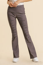 Load image into Gallery viewer, Umgee Distressed Detail Stretchy Flare Pants in Charcoal Pants Umgee   
