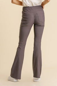 Umgee Distressed Detail Stretchy Flare Pants in Charcoal Pants Umgee   